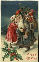 German Santa with Girl Postcard