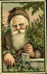 Brown Robe Santa with Tree Postcard