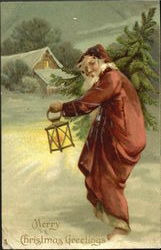 Santa with Lantern & Tree Postcard