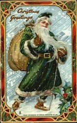 Green Robe Santa Santa Claus Postcard Postcard