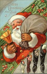 Santa Ringing Bell Postcard