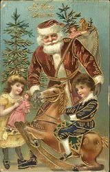 Gold Santa with Children Postcard