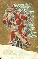 Santa with Tree Santa Claus Postcard Postcard