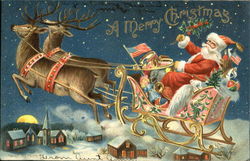 Santa on Sleigh US Flags Santa Claus Postcard Postcard