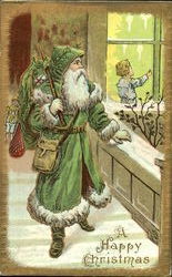 Green Robe Santa Santa Claus Postcard Postcard