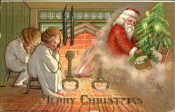 Santa Emerges from Smoke Santa Claus Postcard Postcard