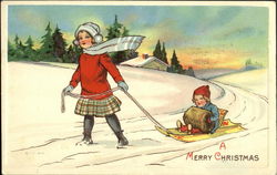 Children Sledding Postcard Postcard