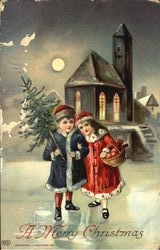 A Merry Christmas Children Postcard Postcard