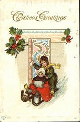 Children Sledding Postcard Postcard