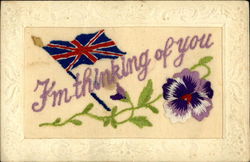 British Flag I'm Thinking of You Embroidered Silk Postcard Postcard