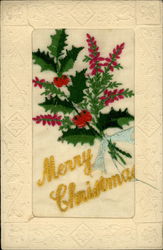 Merry Christmas Embroidered Silk Postcard Postcard