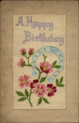 A Happy Birthday Embroidered Silk Postcard Postcard