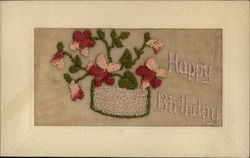 Happy Birthday Embroidered Silk Postcard Postcard