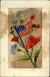 WWI US Flag, Flowers Embroidered Silk Postcard Postcard