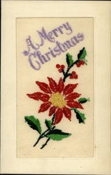 A Merry Christmas Embroidered Silk Postcard Postcard