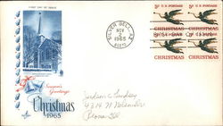 Season's Greetings Christmas 1965 Block of Stamps First Day Cover