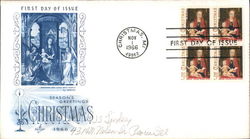 Season's Greetings Christmas 1966 Block of Stamps First Day Cover