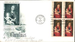 Season's Greetings Christmas 1967 Block of Stamps First Day Cover