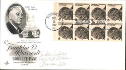 6¢ Franklin D. Roosevelt Booklet Pane Prominent Americans Series Block of Stamps First Day Cover