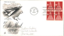 10¢ Air Mail Stamp Series of 1968 - Air Mail's Golden Anniversary Year Block of Stamps First Day Cover