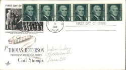 1c Thomas Jefferson Coil Stamps Block of Stamps First Day Cover