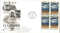 150th Anniversary Illinois Statehood 1818-1968 Block of Stamps First Day Cover