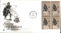 Honoring Leif Erikson, Eleventh Century Norse Explorer - Discoverer of North America about 1003 Block of Stamps First Day Covers First Day Cover