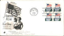 American Flag Block of Stamps First Day Covers First Day Cover First Day Cover First Day Cover