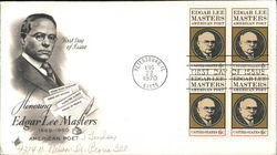 Honoring Edgar Lee Masters, American Poet 1869-1950 Block of Stamps First Day Cover