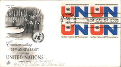 25th Anniversary of the United Nations 1945-1970 Block of Stamps First Day Cover