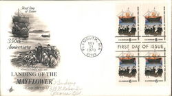 350th Anniversary Landing of the "Mayflower" 1620-1970 Block of Stamps First Day Cover