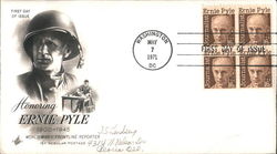 Honoring Ernie Pyle Block of Stamps First Day Cover