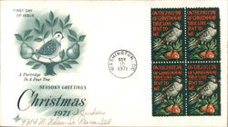 Season's Greetings Christmas 1971 Block of Stamps First Day Cover