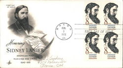 Honoring Sidney Lanier American Poet Musician and Critic 1842-1881 Block of Stamps First Day Cover