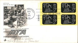 75th Anniversary PTA Parent-Teacher Association Block of Stamps First Day Cover