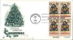 Christmas 1973 Seasons Greetings Block of Stamps First Day Covers First Day Cover First Day Cover First Day Cover