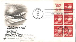 Thirteen Cent Air Mail Booklet Pane Block of Stamps First Day Cover