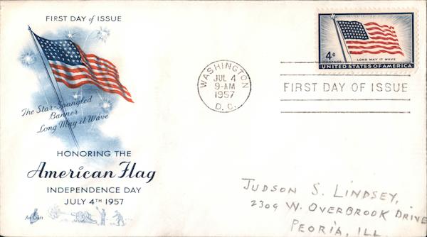 Honoring the American Flag Independence Day July 4th 1957 First Day ...