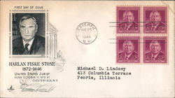 Harlan Fiske Stone Unites States Jurist 1872-1946 Block of Stamps First Day Cover