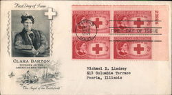 Clara Barton - Founder of the American Red Cross Plate Block of Stamps First Day Cover