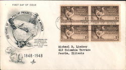 100 Years of Poultry Progress in America 1848-1948 Block of Stamps First Day Covers First Day Cover First Day Cover First Day Cover