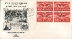 Two Hundredth Anniversary, Alexandria, Virginia Block of Stamps First Day Cover