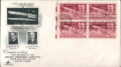 Commemorating the Return of the Wright Brothers Airplane From England to the United States Block of Stamps First Day Covers Firs First Day Cover