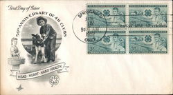 50th Anniversary of 4H Clubs - Head, Heart, Hand, Health Block of Stamps First Day Cover