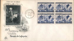 175th Anniversary Marquis de Lafayette Block of Stamps First Day Cover