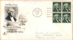 1¢ Regular Postage Series of 1954 Block of Stamps First Day Cover