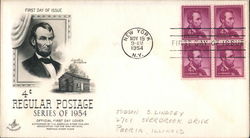 4¢ Regular Postage Series of 1954 Block of Stamps First Day Covers First Day Cover First Day Cover First Day Cover