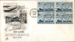 Centennial Soo Locks 1855-1955 Celebrating 100 Years of Great Lakes Transportation Block of Stamps First Day Covers First Day Co First Day Cover