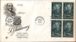 50th Anniversary Pure Food and Drugs Act 1906-1956 Block of Stamps First Day Cover