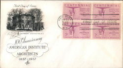 100th Anniversary American Institute of Architects, 1857-1957 Block of Stamps First Day Cover